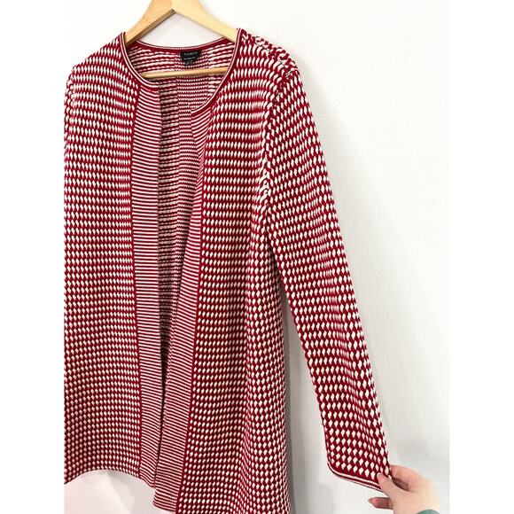 TALBOTS 100% Merino Wool Checkered Knit Cardigan Sweater Large Festive Holiday - Picture 3 of 6